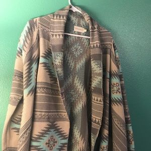 Tan and Aqua knit cardigan